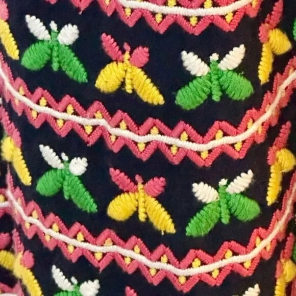 Frances Valentine Kaftan Butterfly Embroidered Dress In Navy Size 22 - Picture 10 of 11